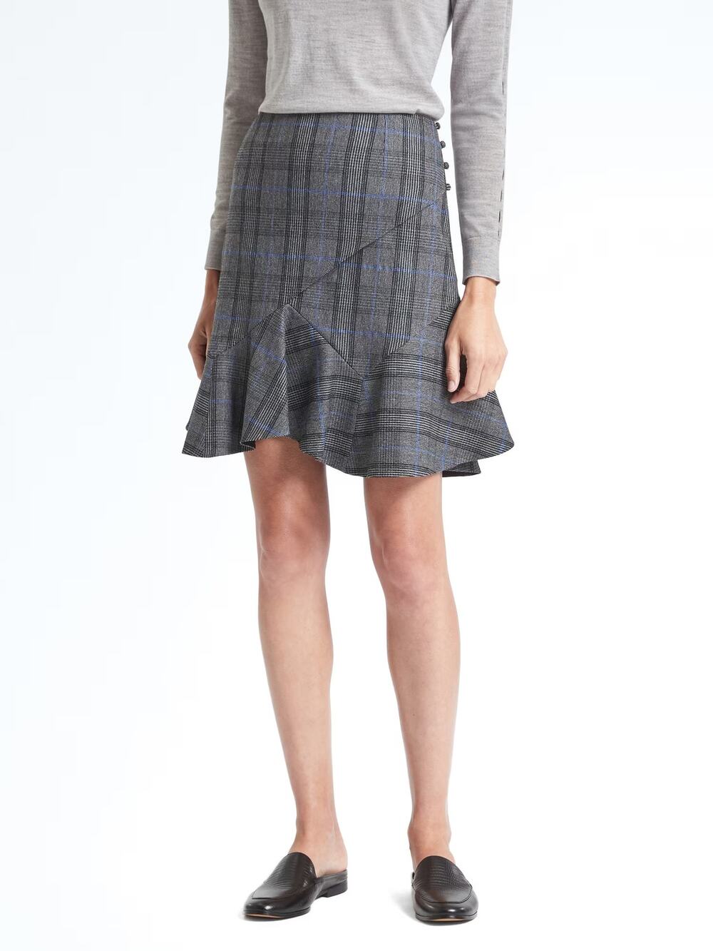 Banana Republic NEW Plaid Panelled Pleated Flounce Skirt Black Gray 10 NWT